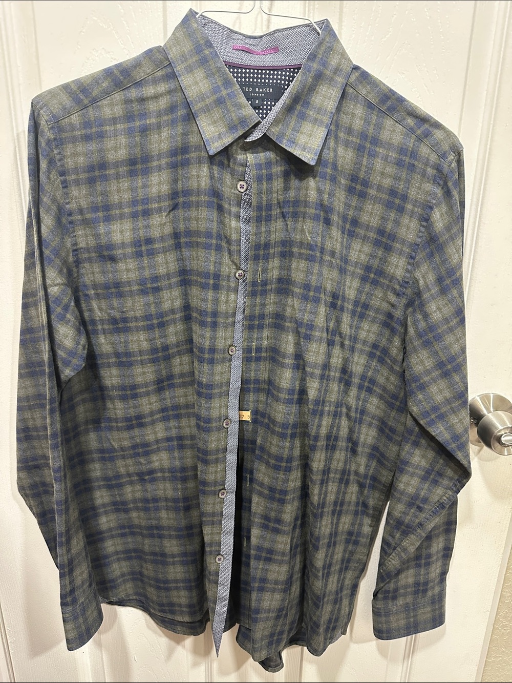 Ted Baker Olive and Blue Plaid Button-Down Shirt